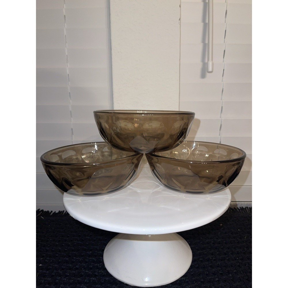 Vintage Pyrex Fireside Ovenware Teardrop Cereal Bowls Set Of 3 Amber Glass‎
